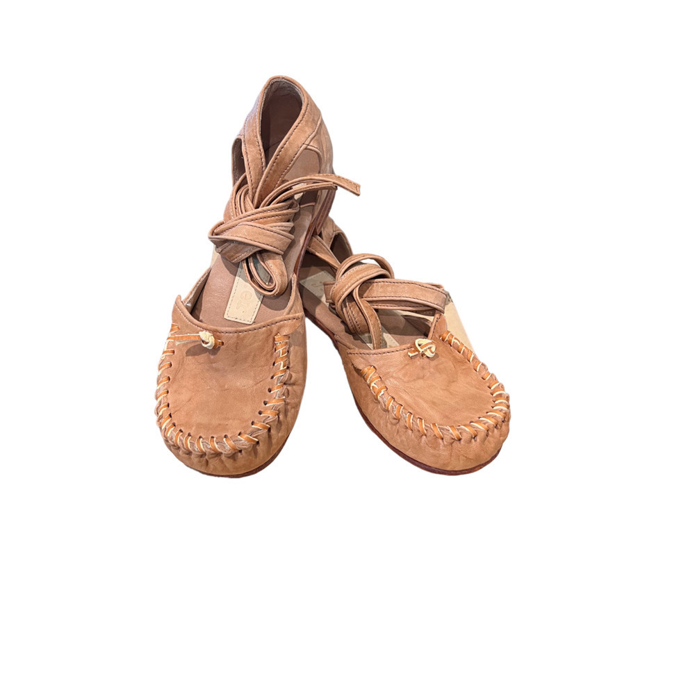 Jim Barnier Free People Womens Tie Moccasin Flats Leather Tan Size 7 Handmade